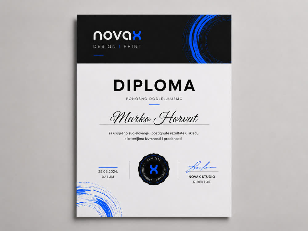 Tisak diploma, zahvalnica i priznanja – Novax Lovran